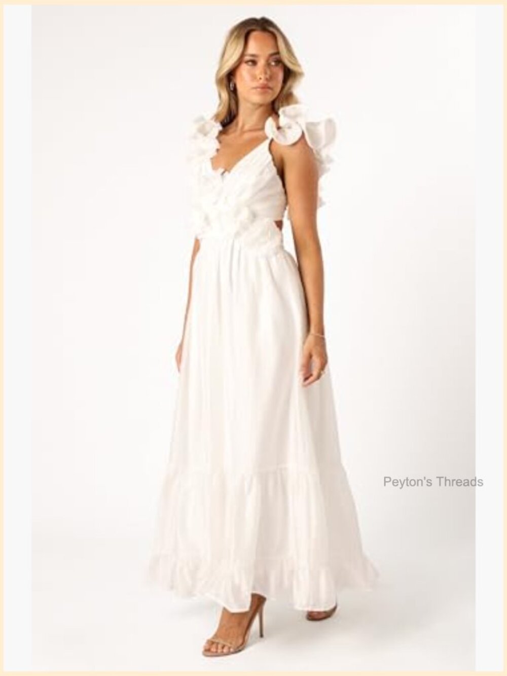 Midi Dress with Ruffle Flower Detailing Deep V Neck - Picture 3 of 7
